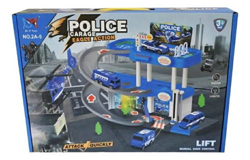 Juguete Estacion De Servicio 3 Pisos Luz Sonido 3 Autitos Color Es11 - Policia - Azul
