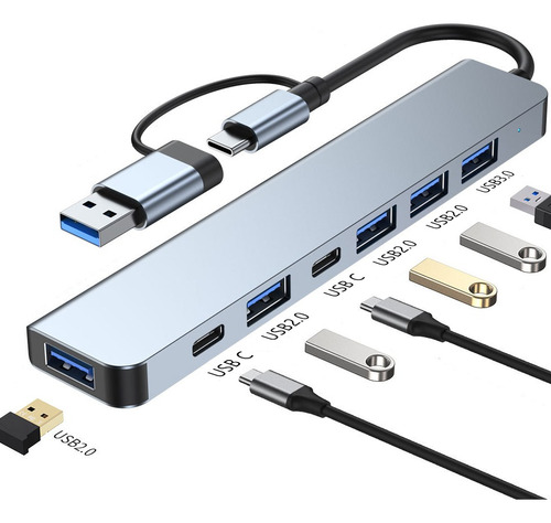 7 Puertos Tipo C Adaptador Otg Hub Con Pd Alimentado