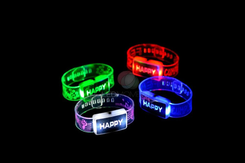 Pulseras Led Brazalete Happy Silicona Cotillon Luminoso X 25