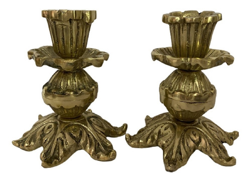 Castiçal 1 Vela 9 Cm Bronze Trabalhado Jantar Igrejas 2 Peça