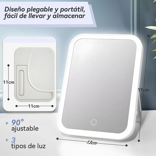 Espejo De Maquillaje Led De 3 Niveles Recargable Usb