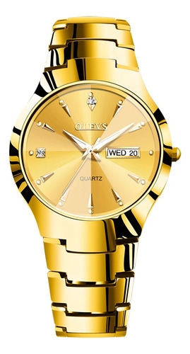 Olevs Reloj Hombre Oro Luminoso Impermeable Original 8697