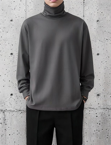 Camiseta De Terciopelo De Manga Larga Con Cuello Alto Para H