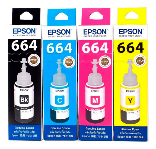 Kit 4 tintas Epson T664 Ecotank tinta continua L120 L310 L380 L395 L575 L1300 tinta colores