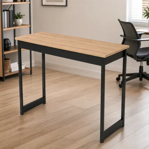 Mesa Escrivaninha Industrial 90cm Com Estrutura Metalon Mel/preto