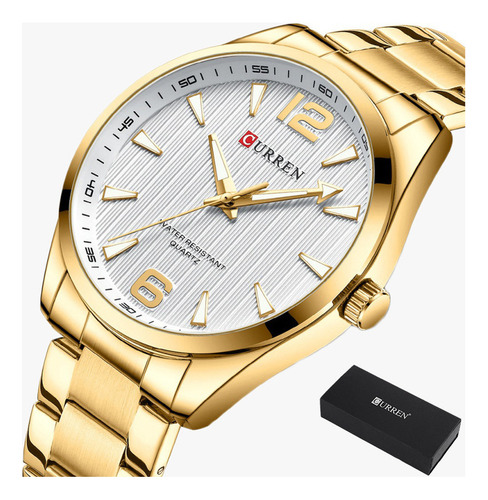 Relojes de pulsera simples y luminosos con corte de cuarzo dorado y blanco para hombre