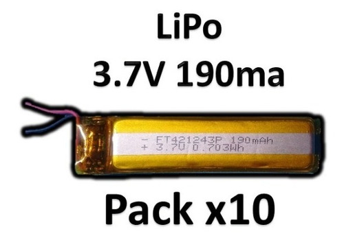 Batería Recargable Mini Polimero Lítio 3.7v 190mah Pack X 10