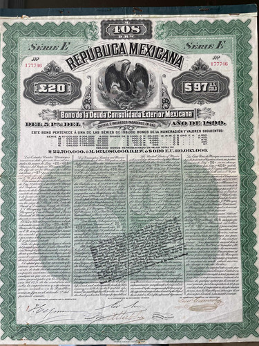 Bonos De Deuda Consolidada Exterior Mexicana 1899