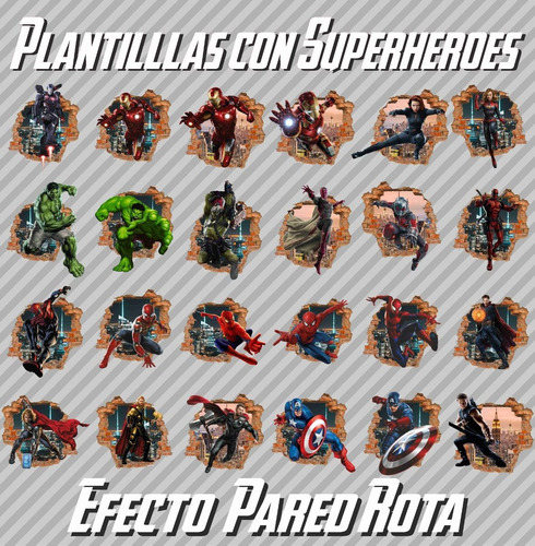 Plantillas Pared Rota Super Heroes - Sublimacion Plotteo Etc