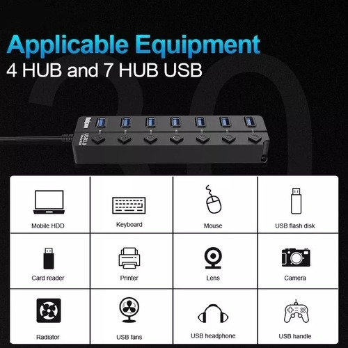 Hub Splitter Usb 3.0 A 4x Usb 3.0 Windows Mac Indicador Led