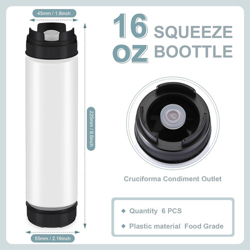 Botellas Para Exprimir Condimentos, 6 Unidades, 16 Onzas, Pl