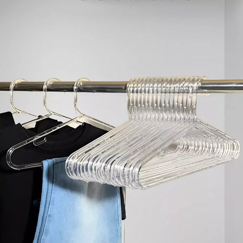 Cabide Vithu Acrilico Kit 50 Unidades Transparente Adulto Forte Resistente Roupas Closet Atacado Grande