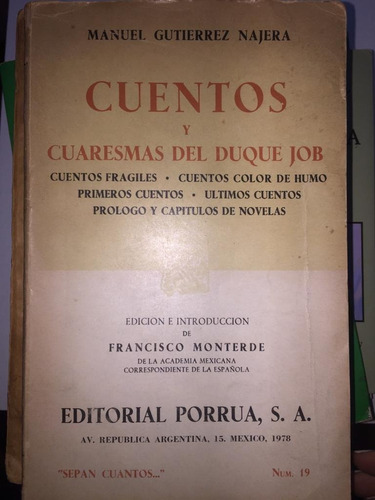 Cuentos Y Cuaresmas Del Duque Job. Manuel Gutierrez Najera