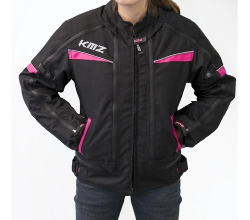 Chaqueta Moto Mujer Jordania Negro/rosado Kmz Talla Xs