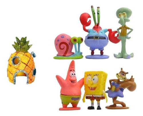 Kit De 7 Figuras De Bob Esponja, Mini Adornos Para Pecera