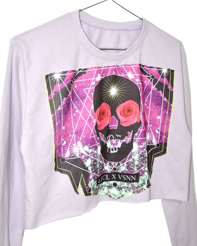 Imagen 5 de 7 de Croptop Buzo Rustico Skull Flower Paradox Calavera Parche