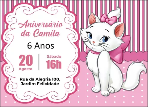 Convite de aniversario da gatinha marie com foto –