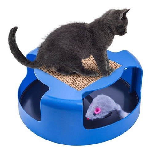 Juguete Interactivo Con Rascador Y Ratón Para Gatos Color Azul