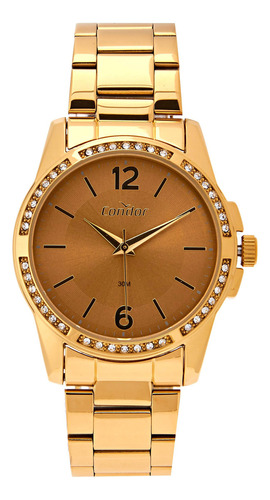 Kit Relógio Feminino Elegante Dourado Condor