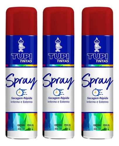 Kit 3 Tinta Spray Tupi Vermelho 400ml Fácil Aplicação