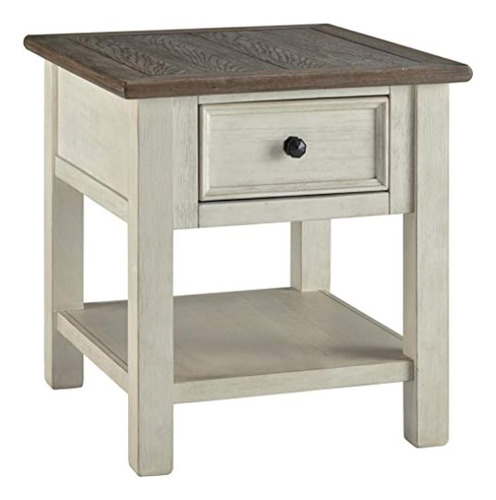 Mesa Auxiliar De Madera, Color Beige-marrón, 2 Niveles