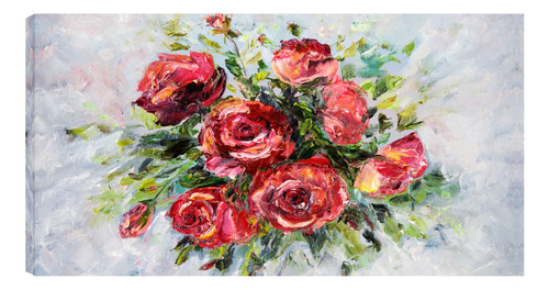 Quadro Decorativo Floral Abstrato Rosas Vermelhas 55x100 R2