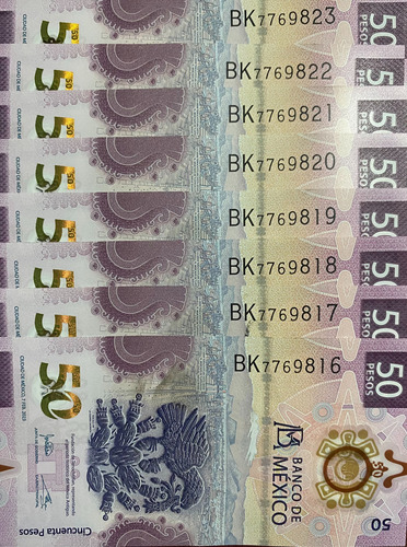 8 Billetes De 50 Pesos Nuevos Serie Seguida Bk