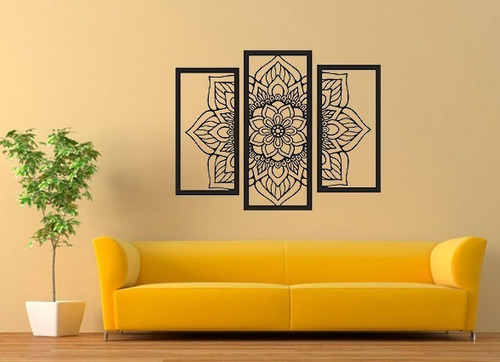Imagen 2 de 2 de Cuadro Triptico Mandala Mdf L22