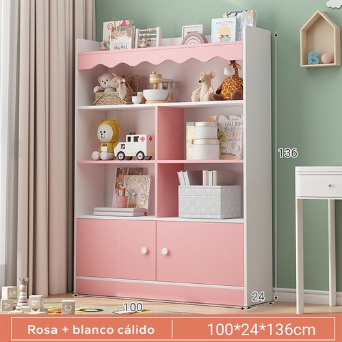 Librero Organizador Niños 5 Compartimentos Con Puertas Rosa