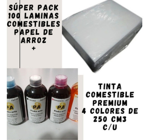 Laminas Papel Comestible X 100 + 1 Lts Tinta Comestibles 