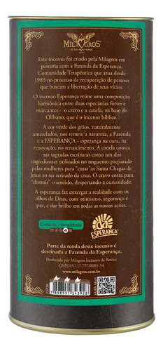 Incenso Litúrgico Esperança Milagros 300g Fragrância Cravo E Canela