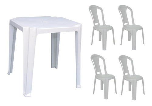 Mesa De Plastico Quadrada Truco Branca C/ 4 Cadeiras