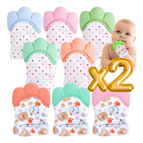 2 Guante Mordedera Suave Ajustable Silicona Bebe Dentición