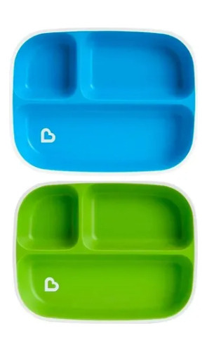 Conjunto De 2 Pratos Com Divisórias Infantil - Munchkin Cor Azul/verde