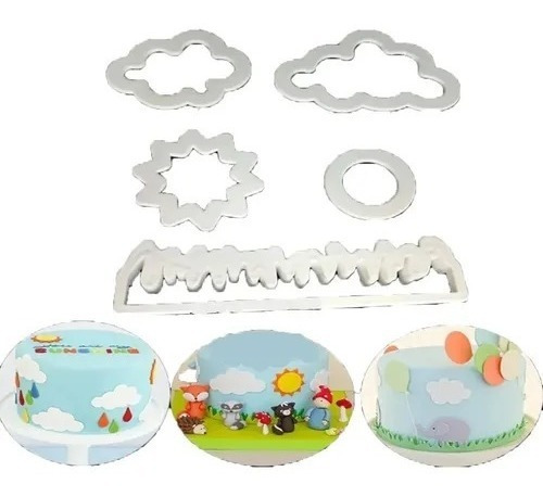 Cortante Fondant Nube Pasto Sol Fantasia Set X5 Piezas Torta