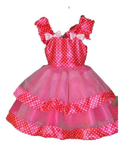 Vestido De Niña Rosa Con Bolitas Hermoso