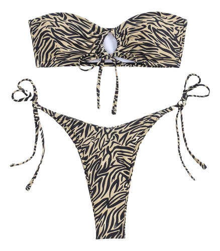 Bañador Bikini Bandeau Con Estampado Cebra Playa