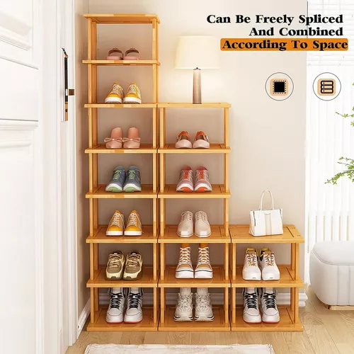 Zapatero de madera estrecho de 8 niveles, estante vertical para zapatos  para espacios pequeños, organizador de zapatos alto y delgado para entrada
