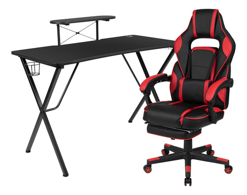 Escritorio Negro Para Juegos Con Silla Reclinable Y Soporte