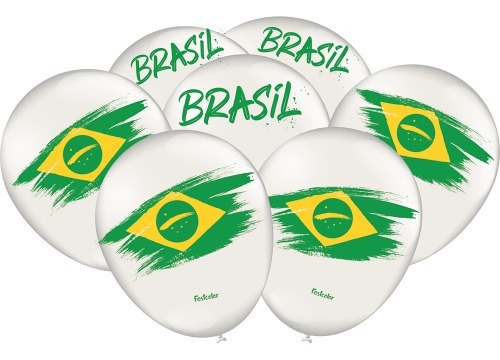 Bexiga Balões Tema Nº 9 Brasil Copa Do Mundo Branco - 25 Un