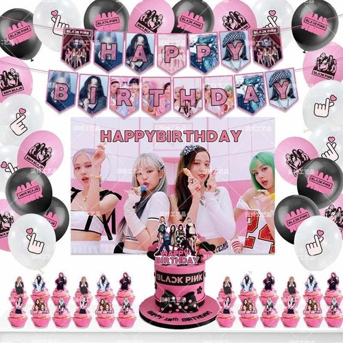 Kit Cumpleaños Decoración Black Pink K-pop + Tela Fondo