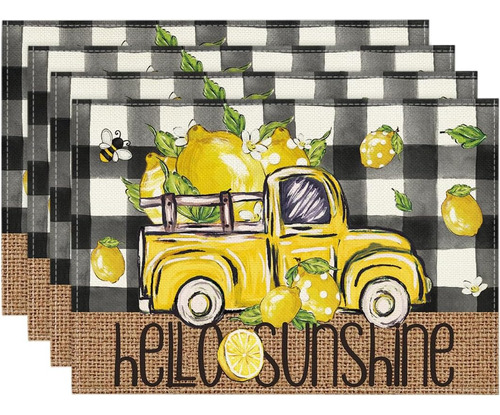 Hello Sunshine Truck - Juego De 4 Manteles Individuales...