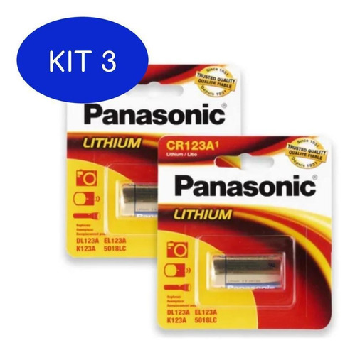 Kit 3 Bateria Pilha Lítio Panasonic Cr123a 3v 1 Unidade