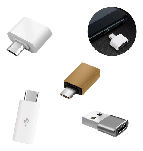 4 Piezas Adaptador Otg Convertidor Tipo C A Usb V8 A Tipo C Color Dorado - Blanco - Plateado