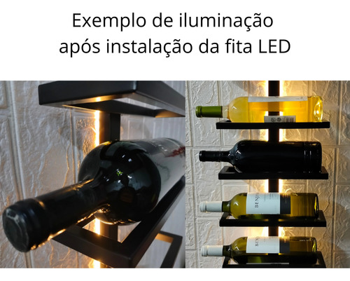 Adega Suspensa Parede Suporte 10 Vinho Com Led E Interruptor