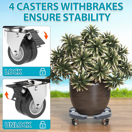 Soporte Para Plantas Con Ruedas Ajustable De 38 A 56 Cm