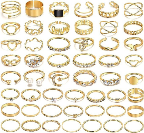 Juego De 51 Anillos Variados Dorados Ifkm