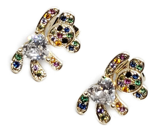 Aretes De Oso Zirconia De Oro Laminado +estuche U51