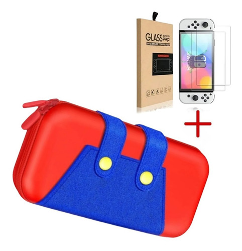 Imagen 1 de 5 de Bolso Mario Bros Nintendo Switch Oled + Vidrio Mica Funda