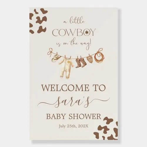 Póster Bienvenida Baby Shower Vaquero - Decoración Fiesta Va
